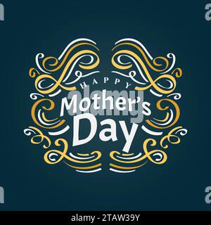 Lettrage de fête des mères heureuse avec combinaison de couleur blanche et jaune. Peut être utilisé pour la conception de carte de voeux, affiche, bannière ou T-shirt Illustration de Vecteur