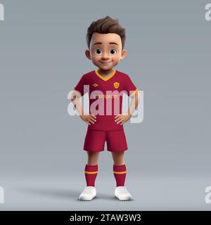 Dessin animé 3d mignon jeune joueur de football en uniforme de football Roma. Maillot de l'équipe de football Illustration de Vecteur