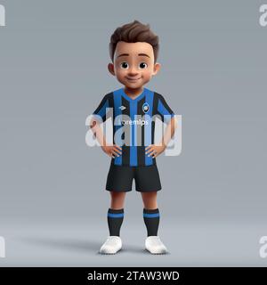 Dessin animé 3d mignon jeune joueur de football en uniforme de football Atalanta. Maillot de l'équipe de football Illustration de Vecteur