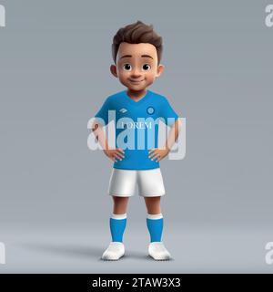 Dessin animé 3d mignon jeune joueur de football en uniforme de football Napoli. Maillot de l'équipe de football Illustration de Vecteur