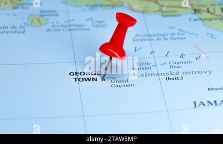 George Town, Îles Caïmans PIN sur la carte Banque D'Images