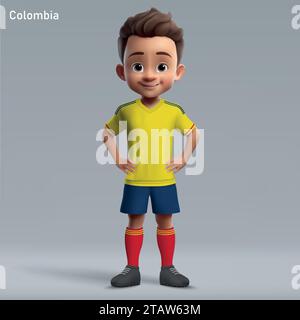 Dessin animé 3d mignon jeune joueur de football dans le kit de l'équipe nationale de Colombie. Maillot de l'équipe de football Illustration de Vecteur