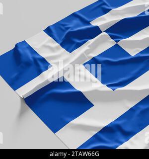 Drapeau de Grèce. Tissu texturé drapeau de Grèce isolé sur fond blanc. Illustration 3D. Banque D'Images