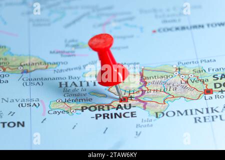 Port au Prince, Haïti PIN sur la carte Banque D'Images