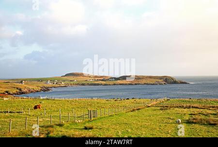 Une vue de Tiumpan Head depuis Aird sur la péninsule Eye sur l'île de Lewis, Hébrides extérieures, Écosse. Banque D'Images