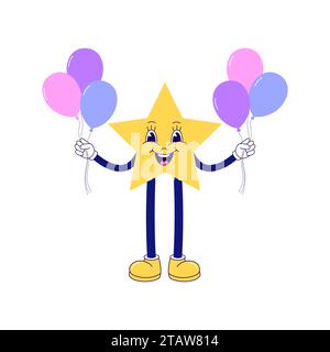 Étoile de dessin animé avec des ballons sur fond blanc Illustration de Vecteur