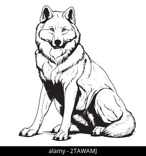 Wolf assis noir contours illustration vectorielle animal sauvage Illustration de Vecteur