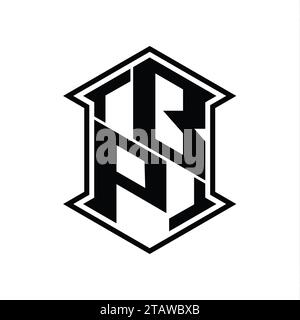 BP Letter logo forme de bouclier hexagonal monogramme haut et bas avec un modèle de conception de style isolé de coin pointu Banque D'Images