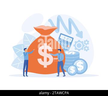 Concept d'optimisation des coûts. Idée de stratégie financière et marketing. Solde des coûts et des recettes. Réduction des dépenses et des coûts, Flat Vector Modern illustra Illustration de Vecteur