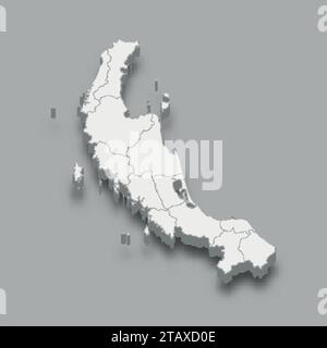 Carte isométrique 3d région sud de la Thaïlande, isolée avec ombre Illustration de Vecteur