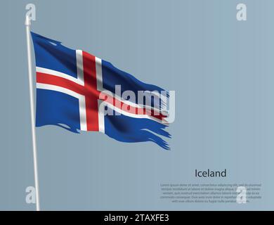 Drapeau national déchiré de l'Islande. Tissu déchiré ondulé sur fond bleu. Illustration vectorielle réaliste Illustration de Vecteur