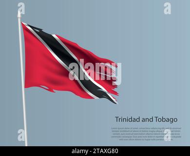 Drapeau national déchiré de Trinité-et-Tobago. Tissu déchiré ondulé sur fond bleu. Illustration vectorielle réaliste Illustration de Vecteur