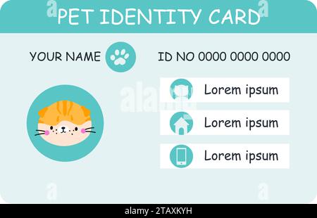 Carte d'identité d'animal de compagnie. Carte d'identification vétérinaire d'animal ou passeport international. Pass sécurisé, badge personnel pour la vaccination, modèle vecteur courant Illustration de Vecteur