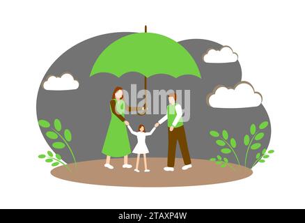 Assurance. Famille sous un parapluie Illustration de Vecteur