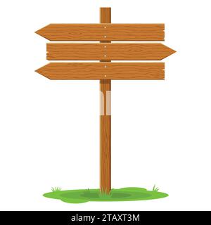 Panneau de signalisation en bois flèche panneau isolé sur fond blanc. Signe et symbole pour communiquer un message sur rue ou route, emblèmes de signalisation. Bannière Illustration de Vecteur