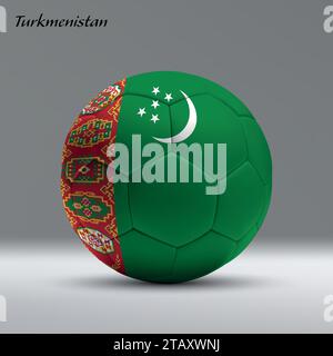 Ballon de football réaliste 3d iwith drapeau du Turkménistan sur fond de studio, modèle de bannière de football Illustration de Vecteur