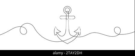 Dessin au trait continu d'une ancre de mer. Un arrière-plan de dessin au trait. Illustration vectorielle. Ligne continue d'ancrage. Illustration de Vecteur
