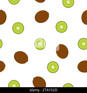 Vecteur de fruits kiwi et tranches de kiwi motif sans couture sur fond blanc. Illustration de Vecteur