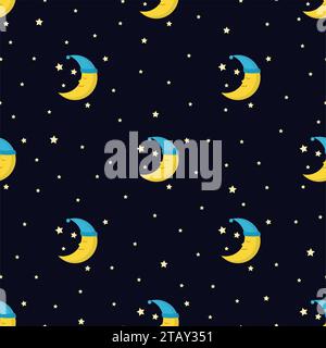 Motif sans couture bonne nuit avec une jolie lune endormie et des étoiles. Illustration vectorielle Illustration de Vecteur