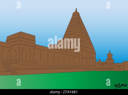 Temple Thanjavur Brihadisvara , illustration vectorielle Periya kovil Illustration de Vecteur