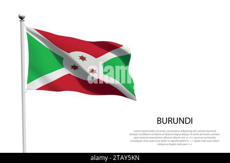 Drapeau national Burundi isolé agitant sur fond blanc Illustration de Vecteur