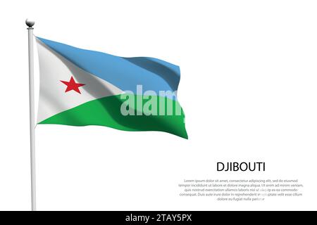 Drapeau national Djibouti isolé agitant sur fond blanc Illustration de Vecteur