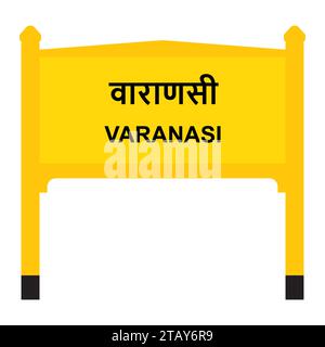 Varanasi Junction Railways panneau de nom isolé sur blanc Illustration de Vecteur