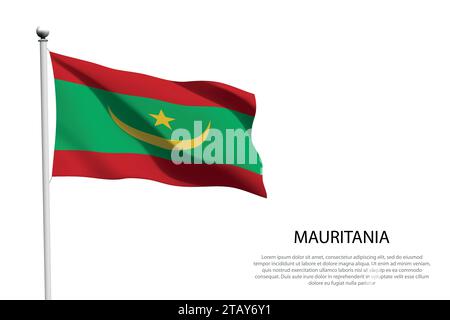 Drapeau national Mauritanie isolé agitant sur fond blanc Illustration de Vecteur