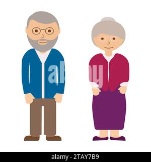 Heureux grand-père et grand-mère sur fond blanc. Les personnes âgées en famille. Grands-parents en lunettes. Vieux couple aux cheveux gris. Illustration vectorielle Illustration de Vecteur