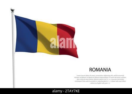 Drapeau national Roumanie isolé agitant sur fond blanc Illustration de Vecteur