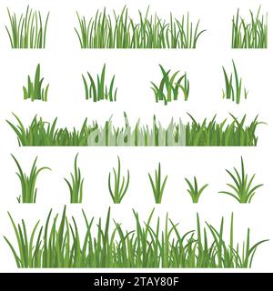 Ensemble d'herbe verte isolé sur fond blanc. Hauteurs d'herbe éléments de conception de la nature. Illustration vectorielle de pelouse Illustration de Vecteur