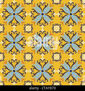 Fonds de motif sans couture de carreaux de céramique italiens jaunes. Tuiles de couleur décorative traditionnelles talavera ornées azulejos. Espagnol Italien, Portugais Illustration de Vecteur