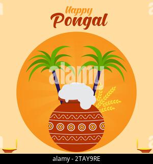 Happy Pongal souhaite illustration vectorielle de salutation. Le festival Thai Pongal est un festival hindou de récolte de plusieurs jours célébré par les Tamouls du monde entier Illustration de Vecteur