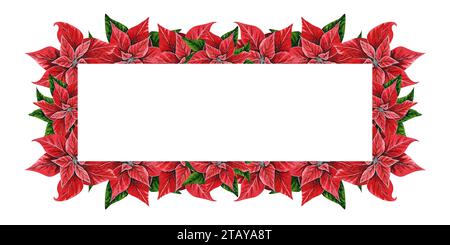 Cadre aquarelle de Noël avec des fleurs de poinsettia, illustration d'aquarelle peinte à la main isolée sur White.Floral illustration pour la décoration de Noël Banque D'Images
