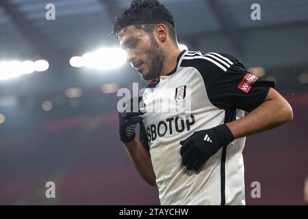 Raúl Jiménez #7 de Fulham lors du match de Premier League Liverpool vs Fulham à Anfield, Liverpool, Royaume-Uni. 3 décembre 2023. (Photo de Mark Cosgrove/News Images) crédit : News Images LTD/Alamy Live News Banque D'Images