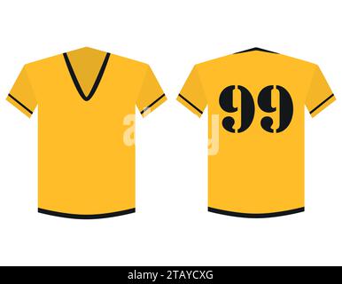 T-shirt jaune et noir football ou modèle de football pour club d'équipe isolé sur fond blanc. Uniforme de football à vue avant et arrière dans un style plat. Illustration de Vecteur