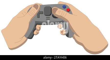 Joypad ou contrôleur de jeu vidéo de style dessin animé dans une main de personne. Concept de jeu Illustration de Vecteur