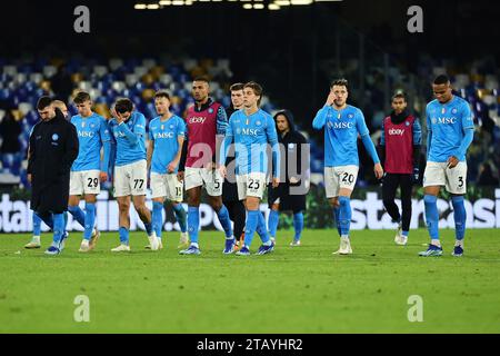 Naples, Italie. 03 décembre 2023. Rejet des joueurs de Naples à la fin du match de football Serie A entre le SSC Napoli et le FC Internazionale au stade Diego Armando Maradona à Naples (Italie), le 3 décembre 2023. Crédit : Insidefoto di andrea staccioli/Alamy Live News Banque D'Images