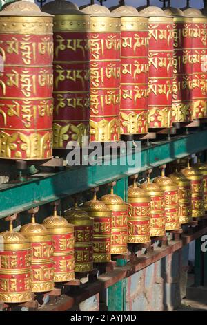 Népal, Vallée de Katmandou, Swayambhu, Amideva, Buddha Park, roues à prières, Banque D'Images