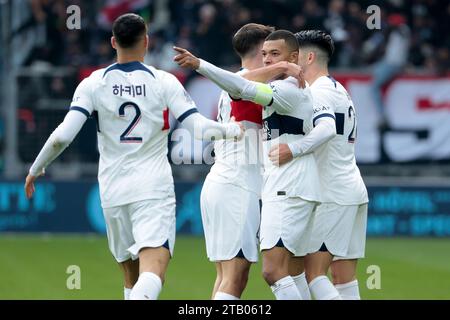 Le Havre, France. 03 décembre 2023. Kylian Mbappe du PSG célèbre son but lors du match de championnat de France de Ligue 1 entre le Havre AC et le Paris Saint-Germain le 3 décembre 2023 au stade Oceane du Havre, France - photo Jean Catuffe/DPPI crédit : DPPI Media/Alamy Live News Banque D'Images