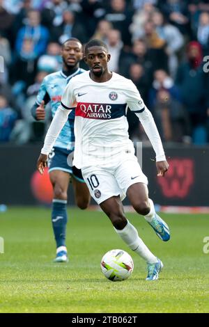 Le Havre, France. 03 décembre 2023. Ousmane Dembele du PSG lors du match de championnat de France de Ligue 1 entre le Havre AC et le Paris Saint-Germain le 3 décembre 2023 au stade Océane du Havre - photo Jean Catuffe/DPPI crédit : DPPI Media/Alamy Live News Banque D'Images