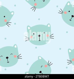 Motif sans couture mignon chat. Illustration vectorielle. Il peut être utilisé pour les papiers peints, l'emballage, les cartes, les motifs pour les vêtements et autres. Illustration de Vecteur