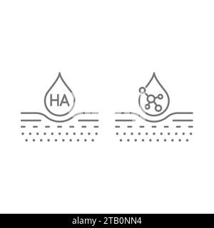 Icône de vecteur de ligne de traitement de la peau d'acide hyaluronique. Hyaluronan anti vieillissement de la thérapie de goutte et de remplissage. Illustration de Vecteur