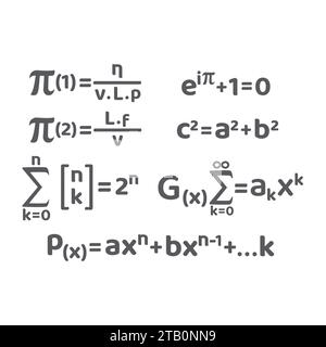Mathématiques et ensembles d'équations et théorèmes mathématiques. Théorème, formule et équation de Pythagore. Illustration de Vecteur