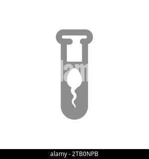 Spermatozoïde ou spermatozoïde dans l'icône vecteur du tube à essai. Fécondation in vitro, flacon de laboratoire et symbole des spermatozoïdes. Illustration de Vecteur