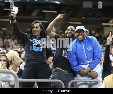 La Nouvelle-Orléans, États-Unis. 03 décembre 2023. Les supporters des Lions de Détroit montrent leur soutien à leur équipe lors d'un match de la National football League au Caesars Superdome à la Nouvelle-Orléans, Louisiane, le dimanche 3 décembre 2023. (Photo de Peter G. Forest/Sipa USA) crédit : SIPA USA/Alamy Live News Banque D'Images