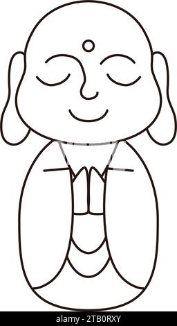 Illustration Jizo simple. Dessin au trait monochrome. Statues en pierre représentant les dieux religieux japonais. Illustration de Vecteur