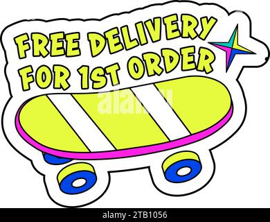Livraison gratuite pour première commande, emblème publicitaire Illustration de Vecteur