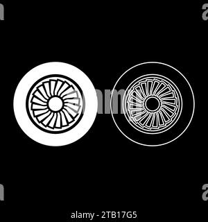 Turbine avion Turbomachine turboréacteur moteur avion moteur avion ensemble icône d'illustration vectorielle de couleur blanche image contour de contour de remplissage simple Illustration de Vecteur