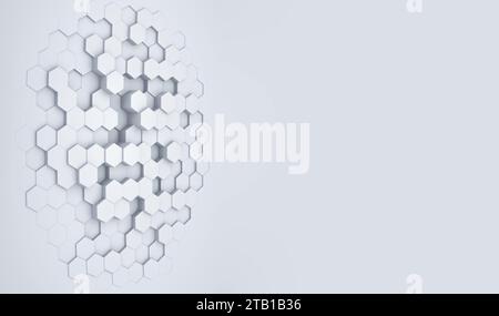 Fond hexagonal blanc abstrait de motif clair avec espace d'écriture. Banque D'Images